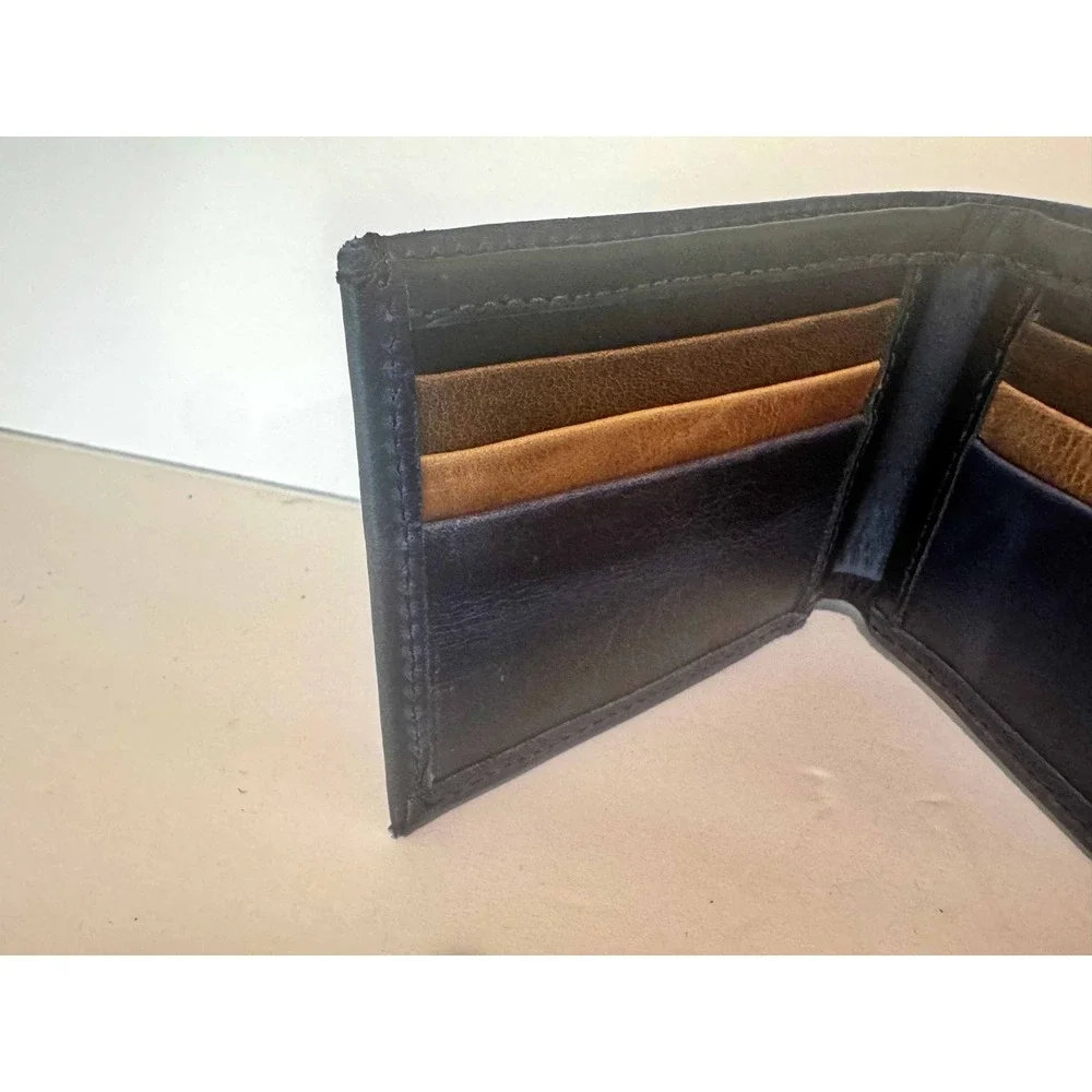 NWT Artisan Handmade Mens Bifold Genuine Leather Wallet Black